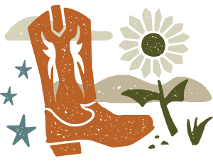 Graphic of cowboy boot and sunflower